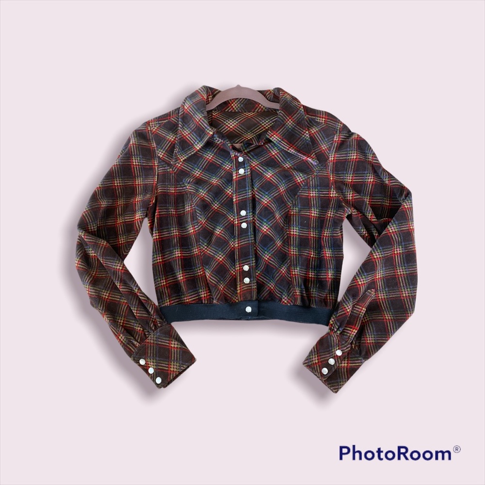 1970s Vintage felt plaid cropped top
